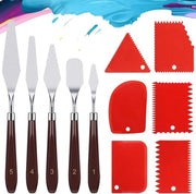 Set di pennelli da vernice da 15 - 9 pennelli da 9 cm in acciaio inossidabile - 6 schegge plastiche - Leggero e flessibile - Adatto per vernici acqua e olio - Manico comodo - Pennello da pennello