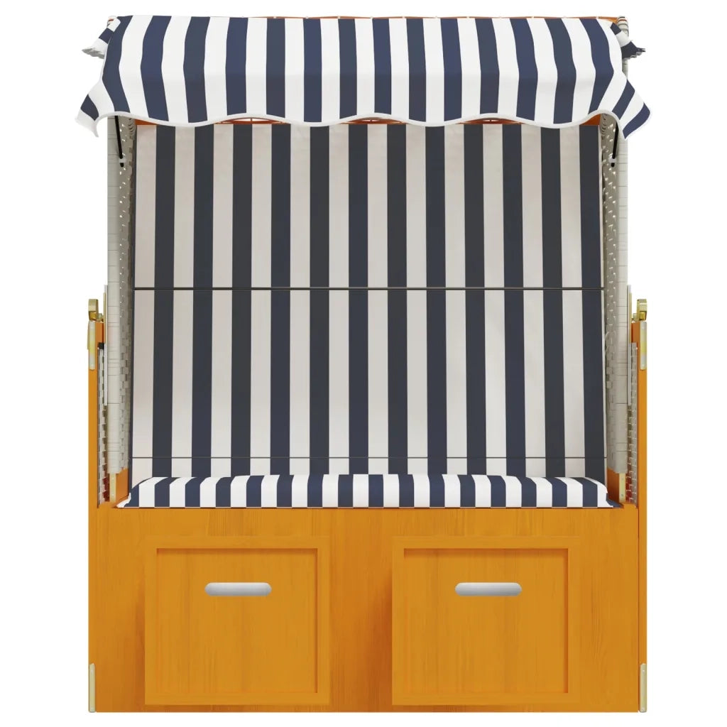 Strandkorb con Tettoia Polyrattan e Legno Massello Bianco e Blu
