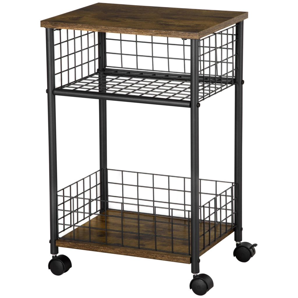 Carrello da cucina con cestino e scaffale 4 ruote ¨C zephmum ¨C 40x30x62 cm nero marrone