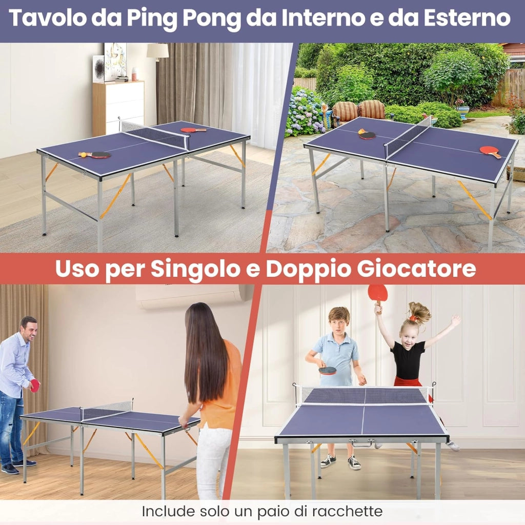 Tavolo da Ping Pong, Tavolo da Ping-Pong Pieghevole e Portatile con Rete, 2 Racchette, 3 Palline e Piedini Regolabili, Ideale per Interno ed Esterno
