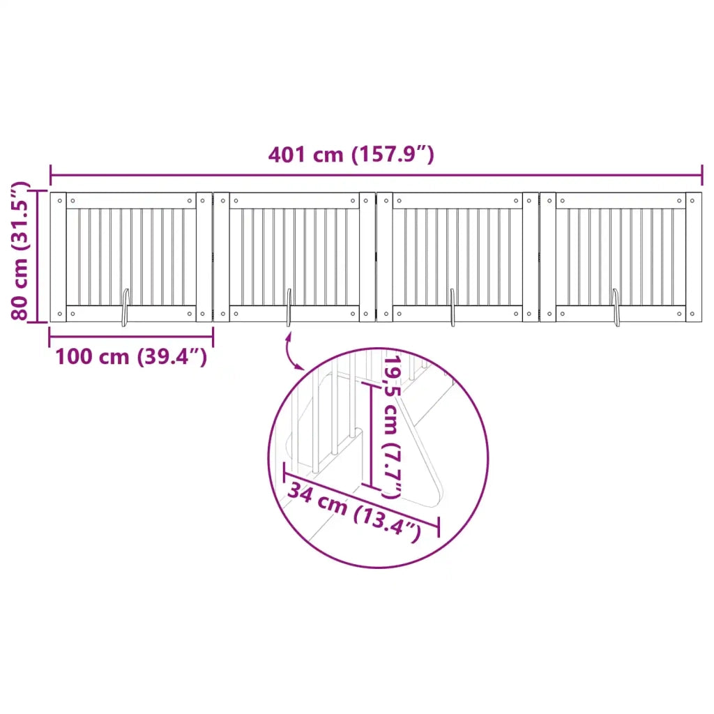 Cancello per cani pieghevole con supporti 4 pz 401 cm 892066