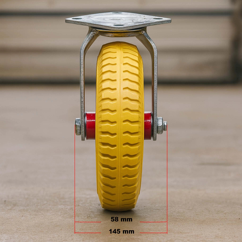 Set 2 ruote girevoli da trasporto, antiforatura, 220x58 mm, 100 kg/ruota, con piastra di montaggio