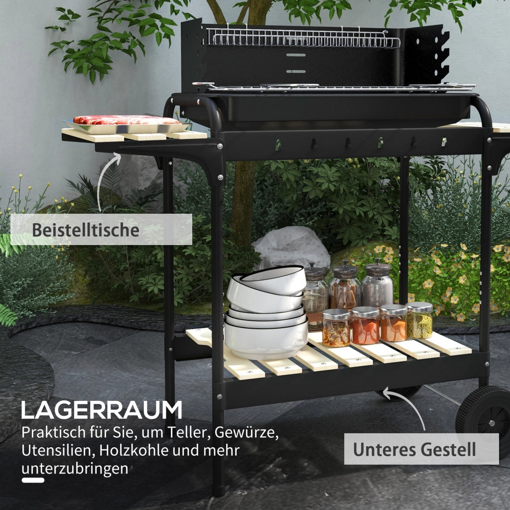 Barbecue Griglia Smoker in Metallo con Ruote e Griglia Regolabile ¨C zephmum ¨C Nero 103x47x95 cm