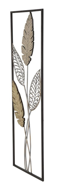 Pannello e Legno Foglie 30,5x1,90x91 cm in Ferro e MDF Oro e Argento