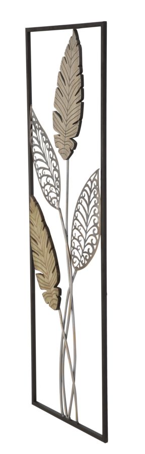 Pannello e Legno Foglie 30,5x1,90x91 cm in Ferro e MDF Oro e Argento