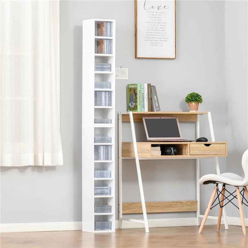 LIBRERIA SCAFFALE PORTA CD SET 2 PEZZI A 12 RIPIANI IN LEGNO 21X19.2X88.3 CM BIANCO