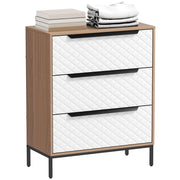 Com¨° con 3 Cassetti in Tessuto Effetto Diamantato ¨C Zephmum ¨C Bianco e Naturale 60x40x40