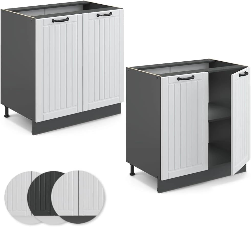 Mobile lavello cucina Fame-Line, Bianco casa di campagna, 80 cm con ripiano, senza piano di lavoro, per la combinazione con altri moduli della serie Fame-Line