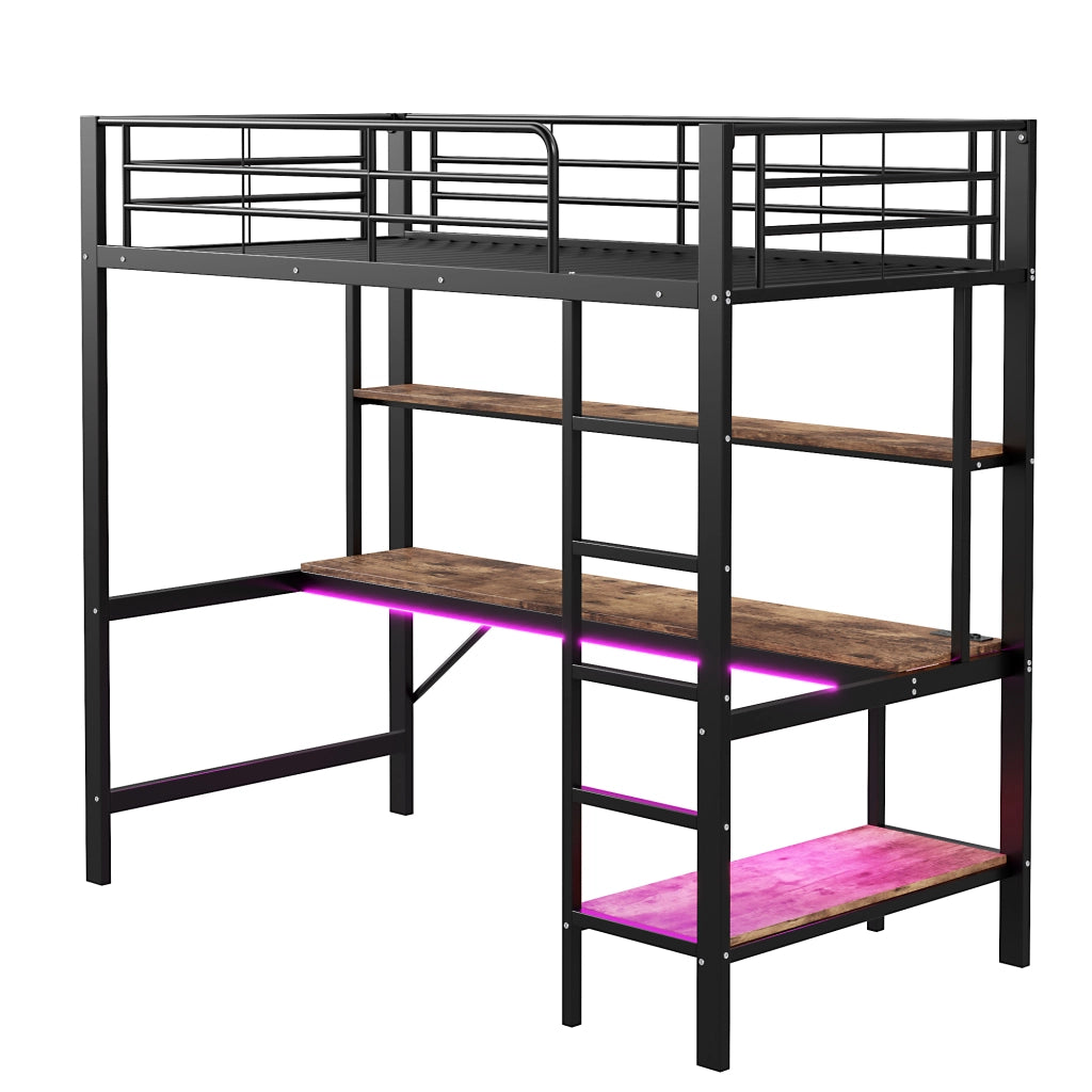 Letto a castello nero in metallo con funzione usb e presa elettrica 90x200 cm