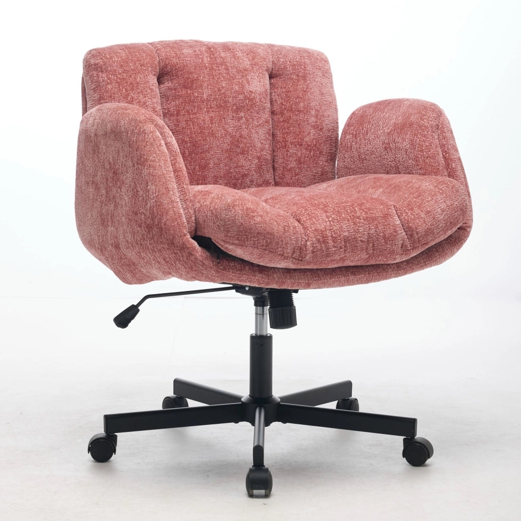 Sedia da Ufficio Girevole Imbottita in Chenille ¨C MINIMAL ¨C Rosa, Braccioli Regolabili, Altezza Regolabile