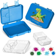Bento Box per bambini, con 4 + 2 cassette, estremamente robusto, bento box, ideale per asili nido e scuola (Blu, T-Rex)