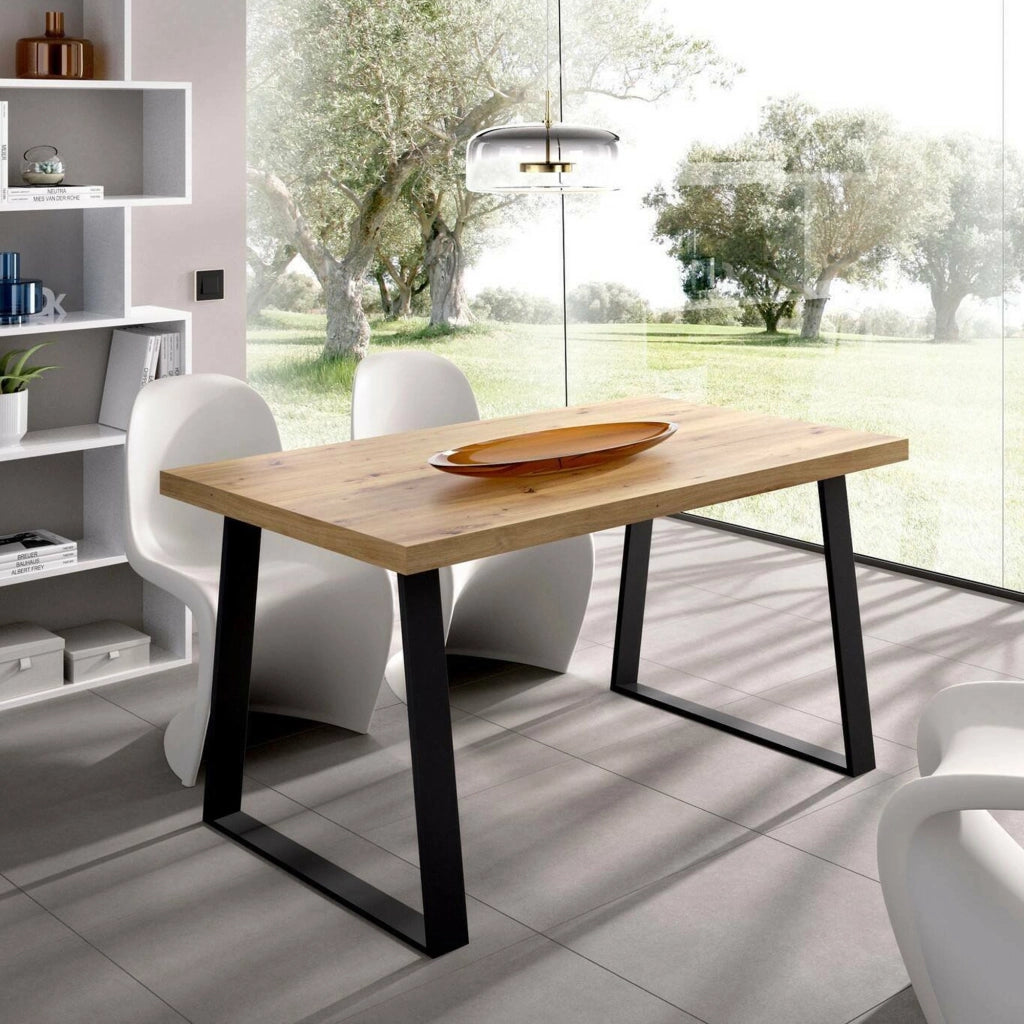 Tavolo fisso Amitrax, Tavolo da pranzo multiuso, Tavolo rettangolare da cucina o sala da pranzo, 140x90h75 cm, Rovere Nodi