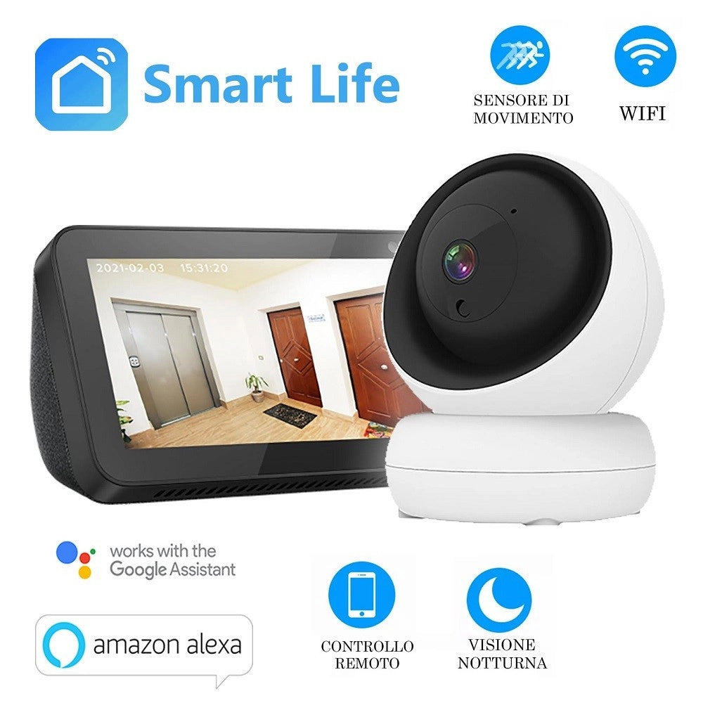 Trade Shop - Telecamera Smart Ip Cam Wifi Lente 3.6mm Sensore Movimento Notturna Alexa Google -