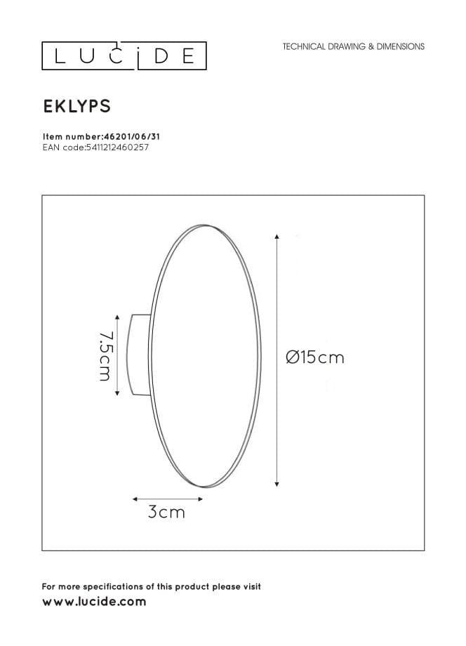 Applique Lucide Eklyps LED 6W 3000K bianca 46201/06/31