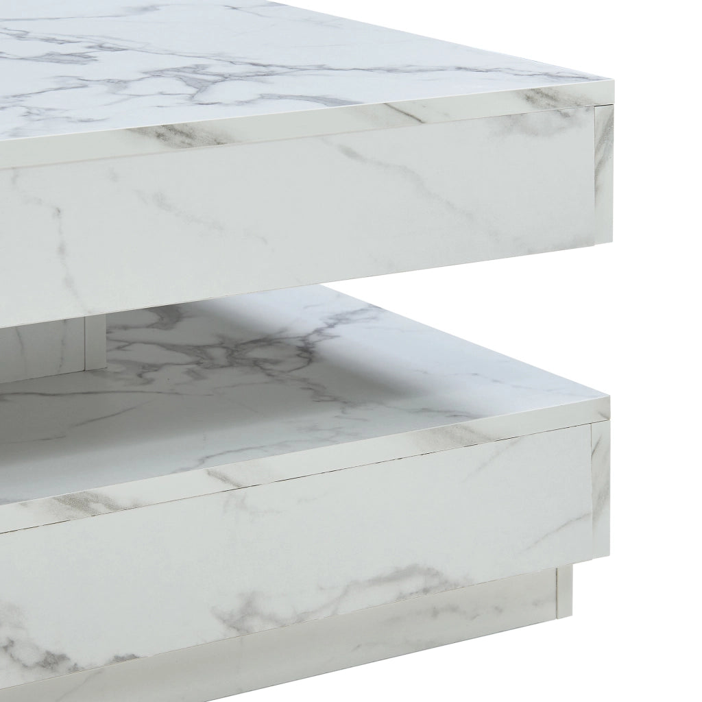Tavolino da Caffè Florenz con Piano Girevole per Salotto Soggiorno 76 x 76 x 38 cm - Effetto Marmo Bianco [en.casa]