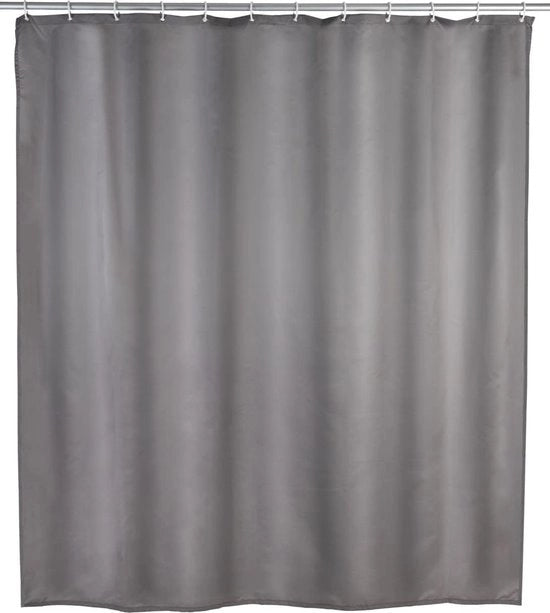 Douchegordijn antibatterico effetto grigio - impermeabile - lavabile - 12 anelli