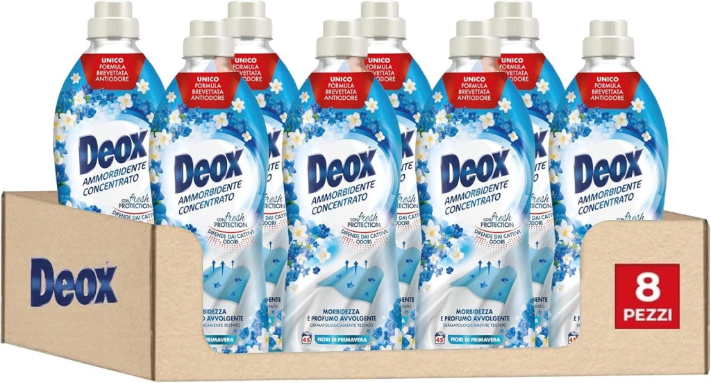DEOX SET 8 CONFEZIONI AMMORBIDENTE CONCENTRATO LAVATRICE FIORI DI PRIMAVERA 360 LAVAGGI 900 ML L'UNA