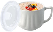 Ciotola Magnetron Keramica 900 ml - Ciotola di Zuppa con Coperchio - Manico - Resistente alla Lavastoviglie - Bianca