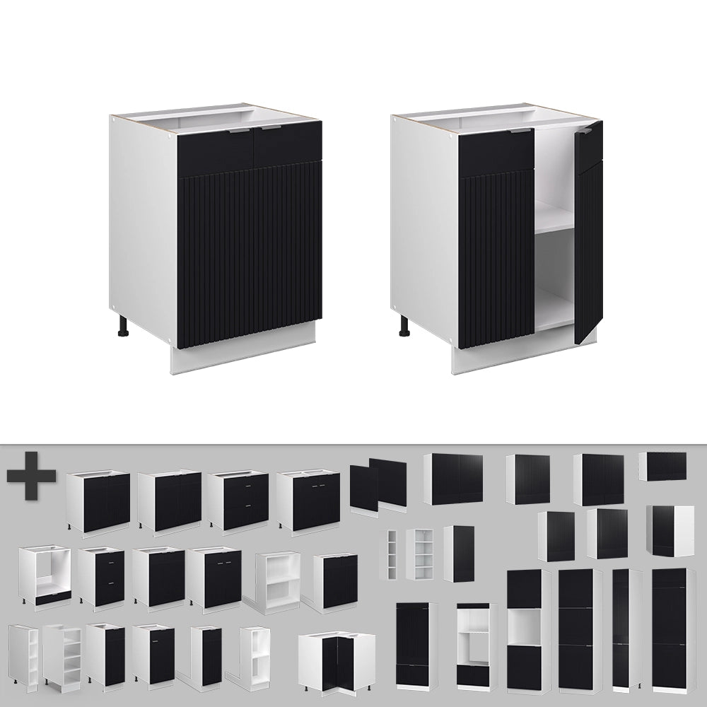 Vicco Mobiletto base cucina Nero a righe 60 cm , PL Marmo