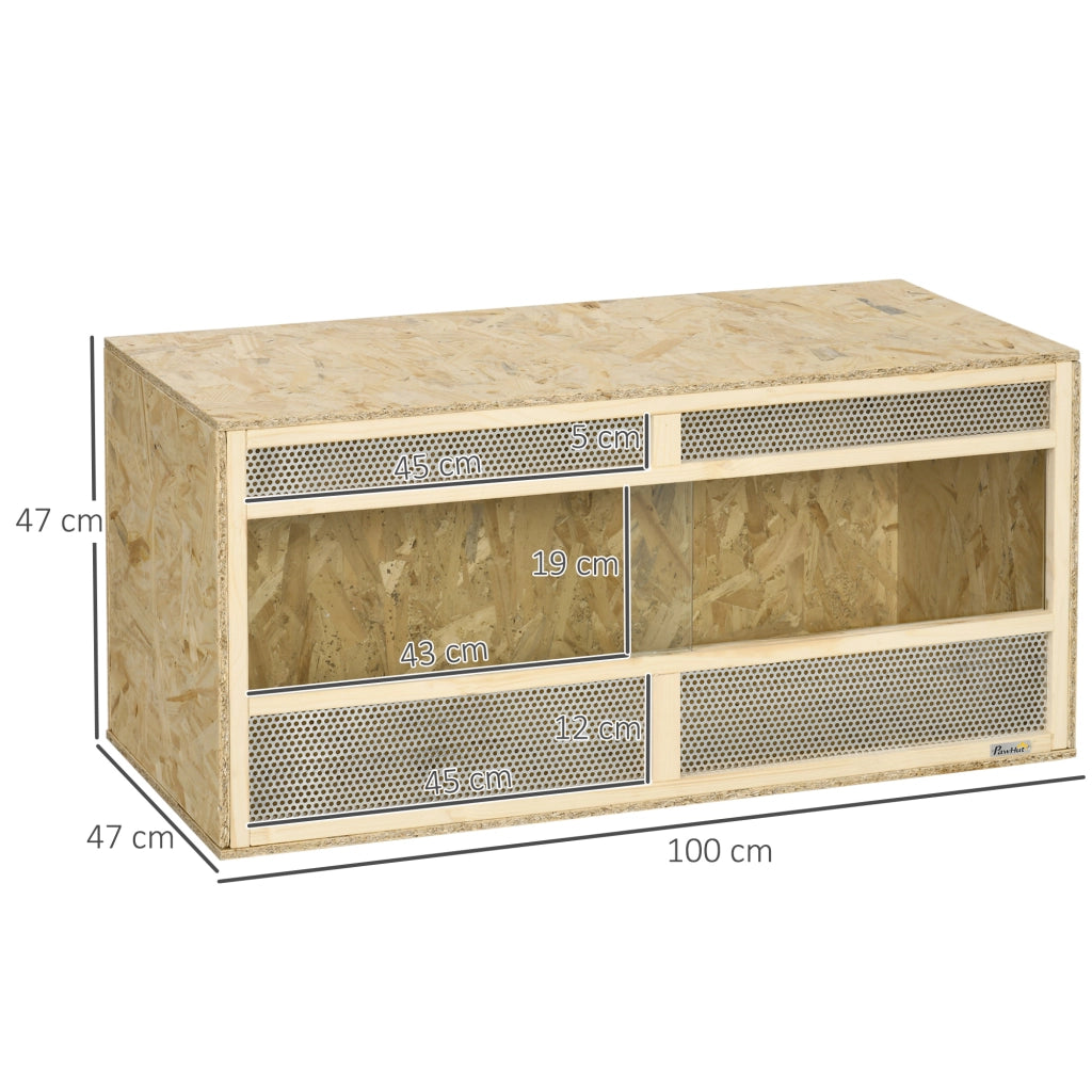 Terrario in Legno OSB per Rettili con Porta a Vetro Scorrevole ¨C zephmum ¨C Naturale 100x47x47 cm