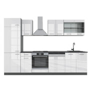 Cucina componibile R-Line Bianco lucido/Antracite 300 cm senza piano di lavoro Vicco