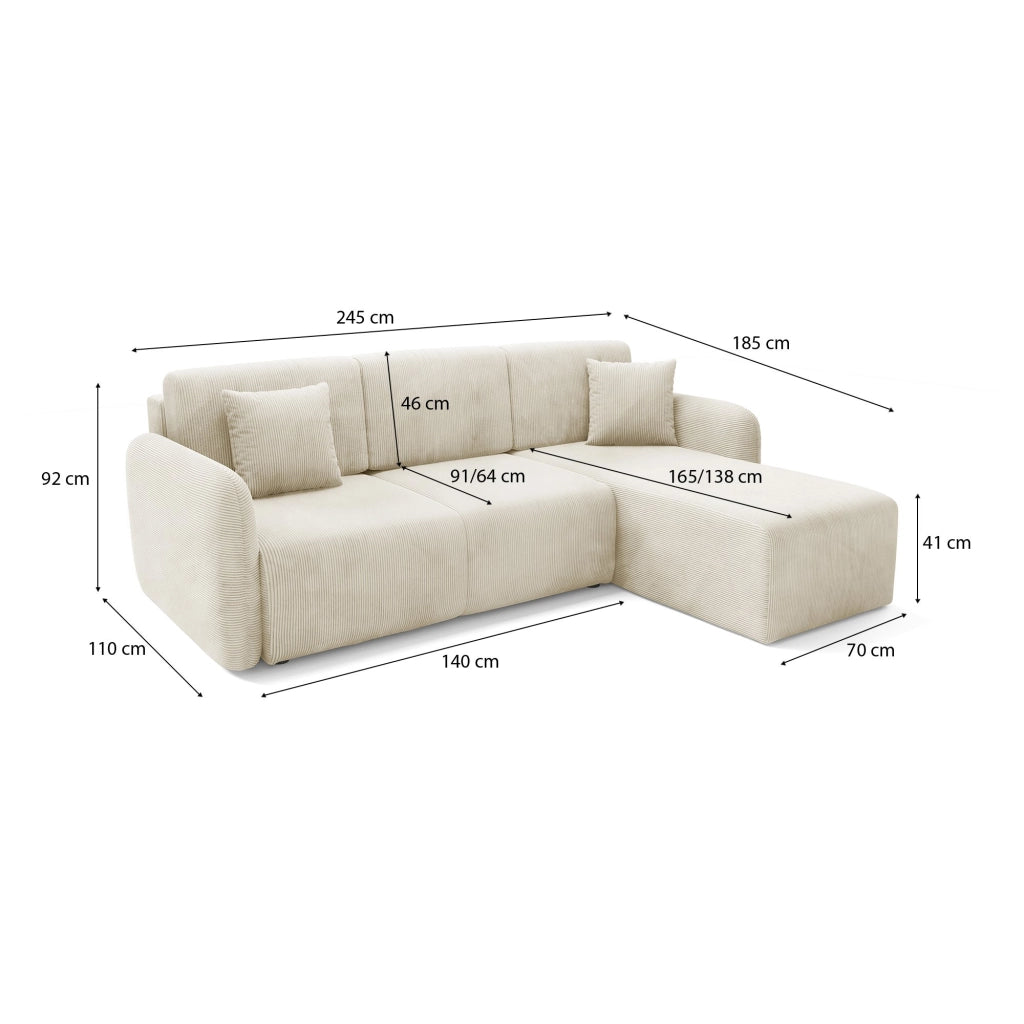 Ranco, Divano Letto con Penisola Contenitore, 245x185 cm Bianco Crema