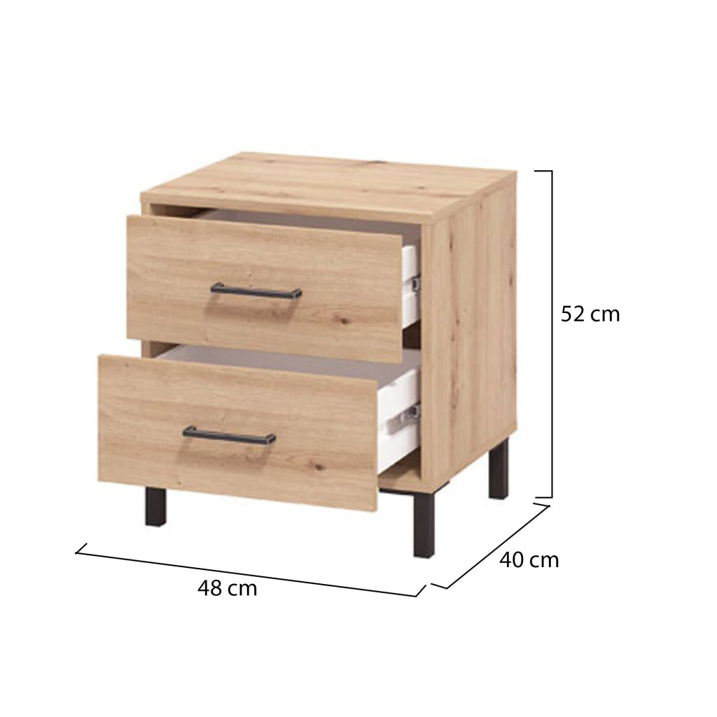 Clanezzo, Comodino 2 Cassetti, 48x40x52h cm Marrone Rovere Nodi
