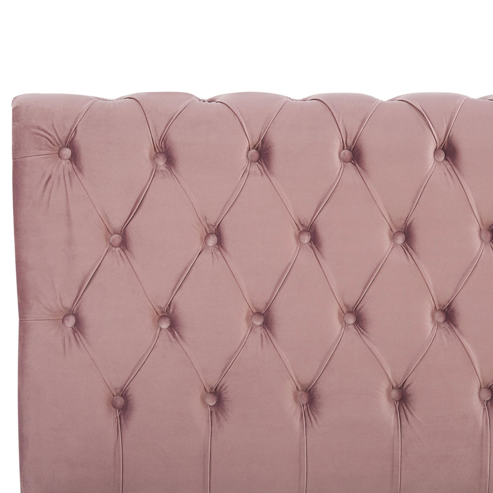 Letto rivestimento in velluto rosa Gambe in legno Nero 180 x 200 cm abbottonato Glam