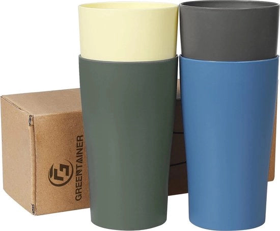 Set di 4 tazze, 400 ml, Tazze Resistenti e Riciclabili, Bicchieri Salutari in PP per Bambini e Adulti, per Bevande Calde e Freddi, Libere da BPA, Resistenti al Microonde e alla Lavastoviglie.