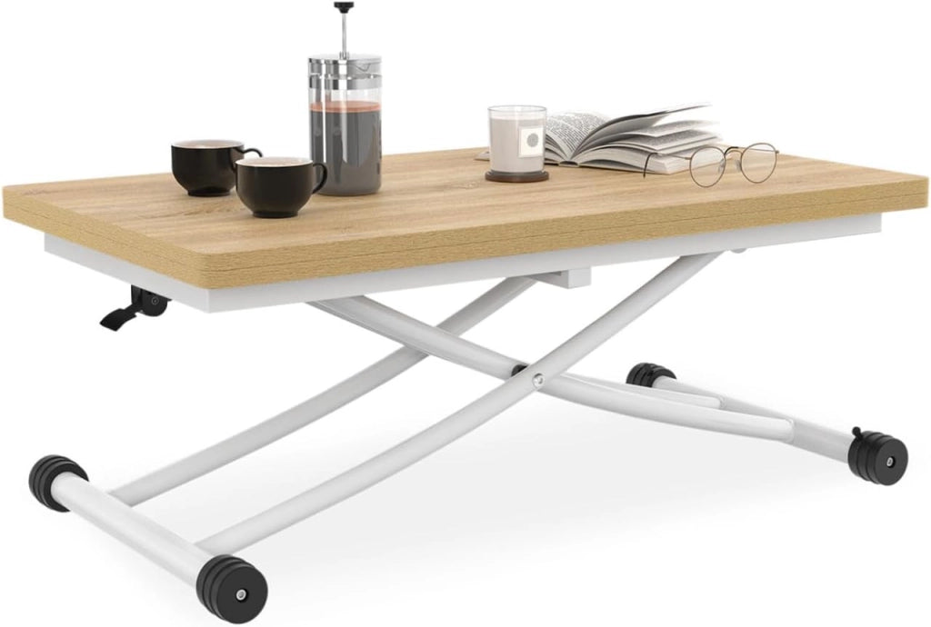 Tavolino 2 in 1 URBANA, trasformabile in tavolo da pranzo rettangolare, 100 cm, legno e bianco