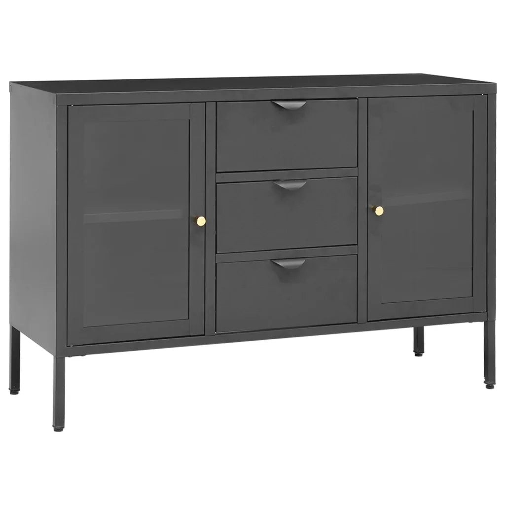 Credenza | Madia | Buffet da pranzo | Armadio da pranzo Antracite 105x35x70 cm in Acciaio e Vetro Temperato