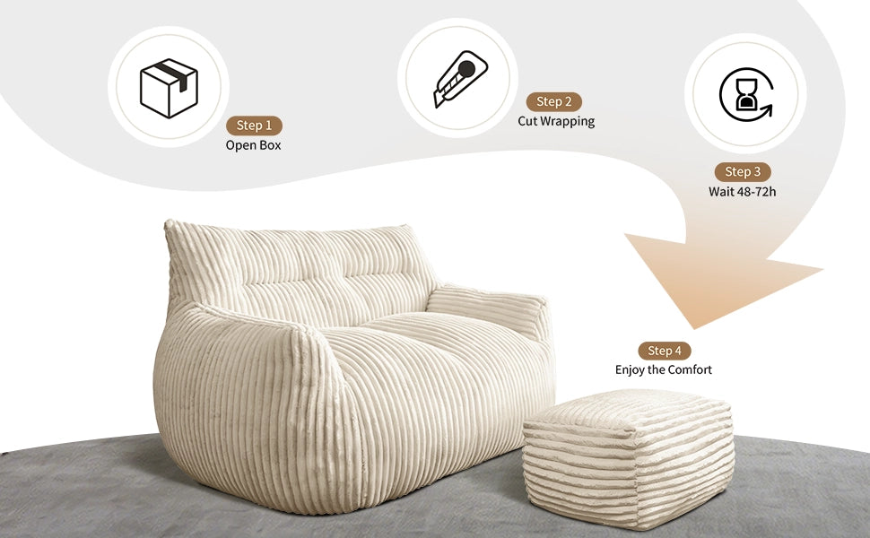 POLTRONA SACCO Oversize Bianca in Flanella, Design Ergonomico, 1 pezzo