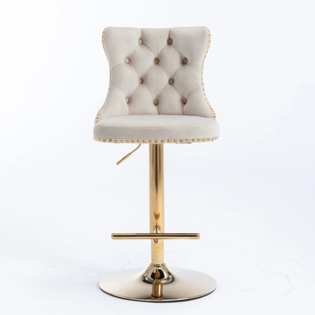 Set sgabelli da bar girevoli velluto beige ¨C Minimal ¨C base oro altezza regolabile 63,5-83,8 cm