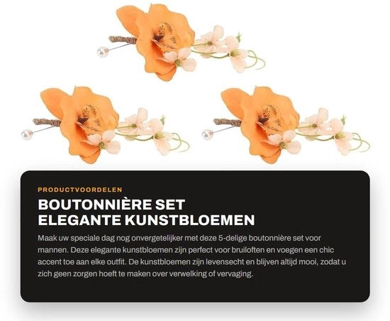 Corsage per Uomo - Fiori di Seta - Fiori di Seta per Festa di Matrimonio - Flessibile e Facile da Indossare