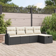 Set Divano da Giardino con cuscino 5 pcs Nero Poly Rattan