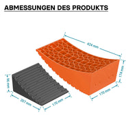 2 Cunei fermaruota 3,5 t/coppia, bloccaruote 42,4 x 17 x 17,4, fermi 20,7 x 17 x 9,6 cm, livellatori in plastica con borsa di trasporto e tappetini, per camper, rimorchi, camion