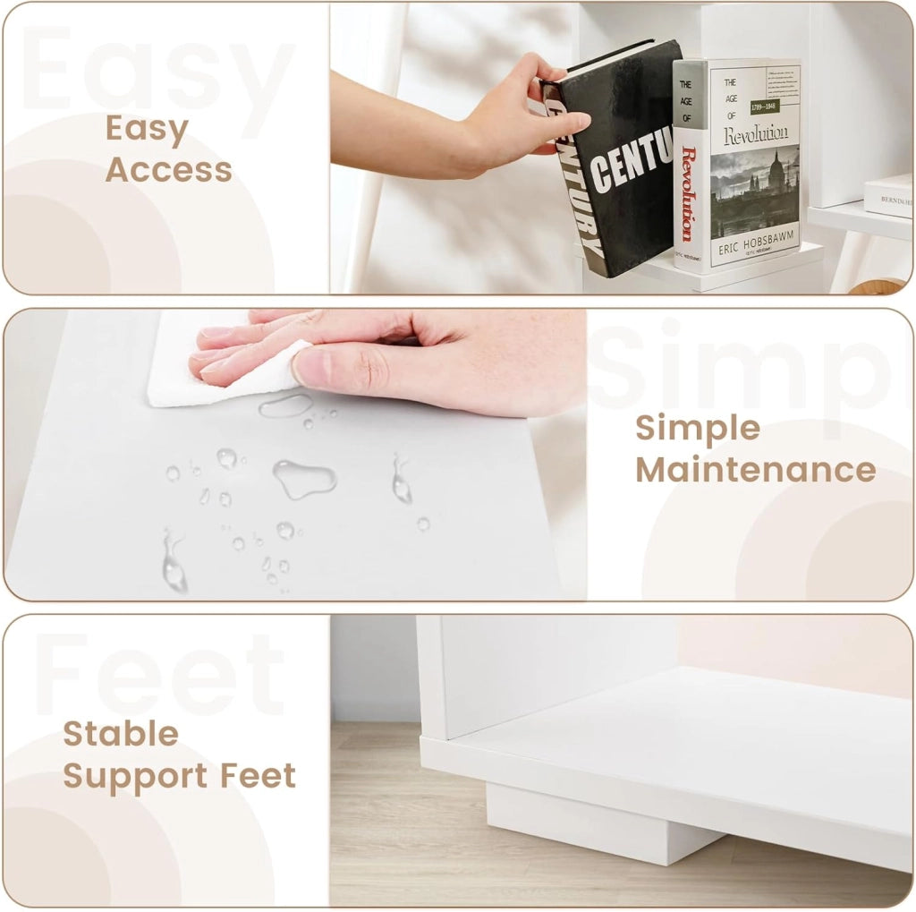 Libreria da 119 cm, moderna libreria geometrica in legno con ripiani aperti, kit anti-ribaltamento, scaffale per libri in legno, organizer a cubo aperto, espositore per soggiorno