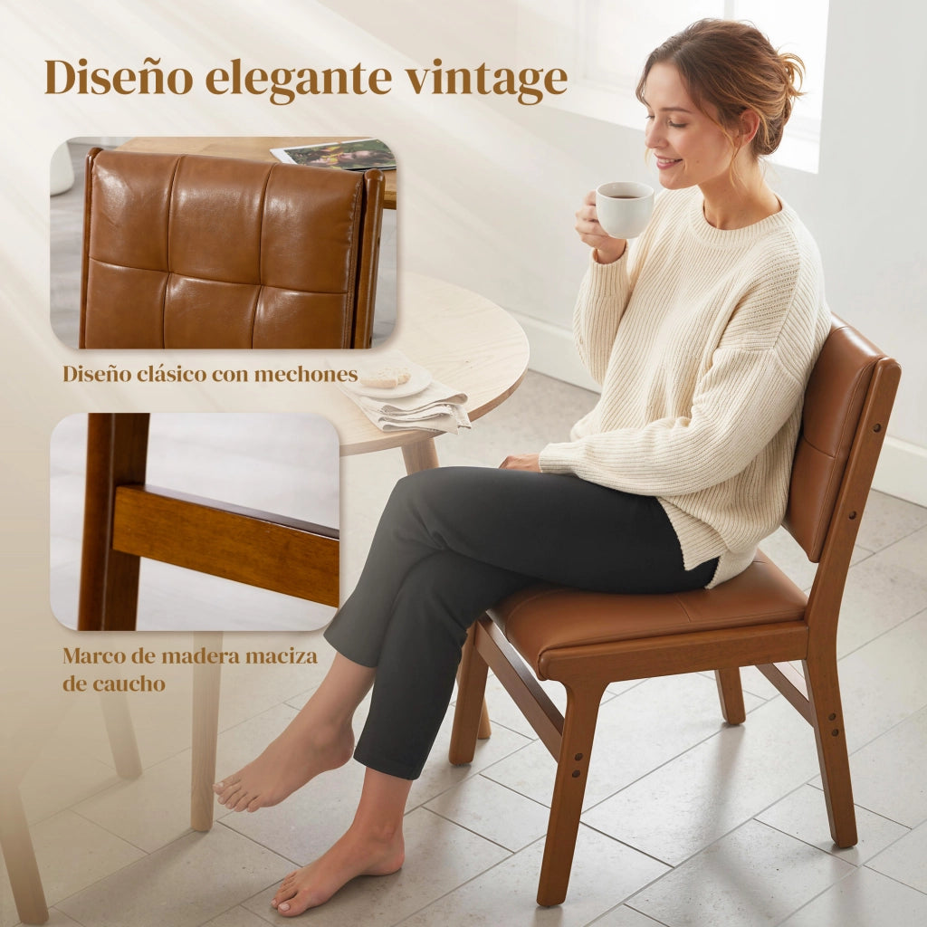 Set di 2 Sedie da Pranzo Imbottite ¨C Zephmum ¨C Similpelle Marrone con Gambe in Legno