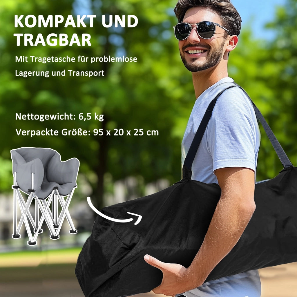 Sedia pieghevole 2 posti ¨C ZephMum ¨C Grigio con braccioli e tasche laterali