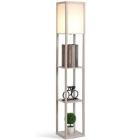 Lampada a Terra 40W con 3 Mensole Integrate e Interruttore a Pedale, Lampada Moderna in MDF e Acrilico, 26x26x160 cm, Rovere