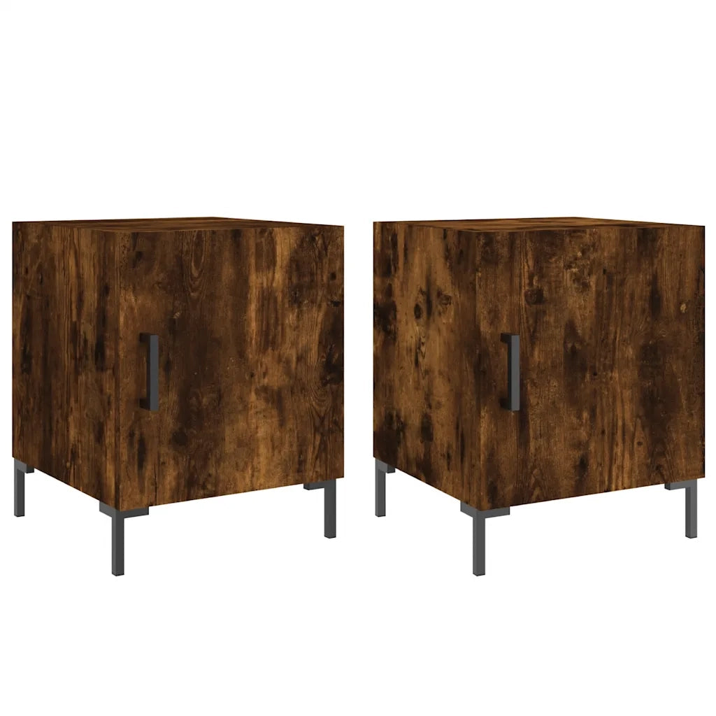 Set di 2 Comodini | Armadio da Notte | Mobiletto da notte Rovere Fumo 40x40x50 cm in Legno Multistrato