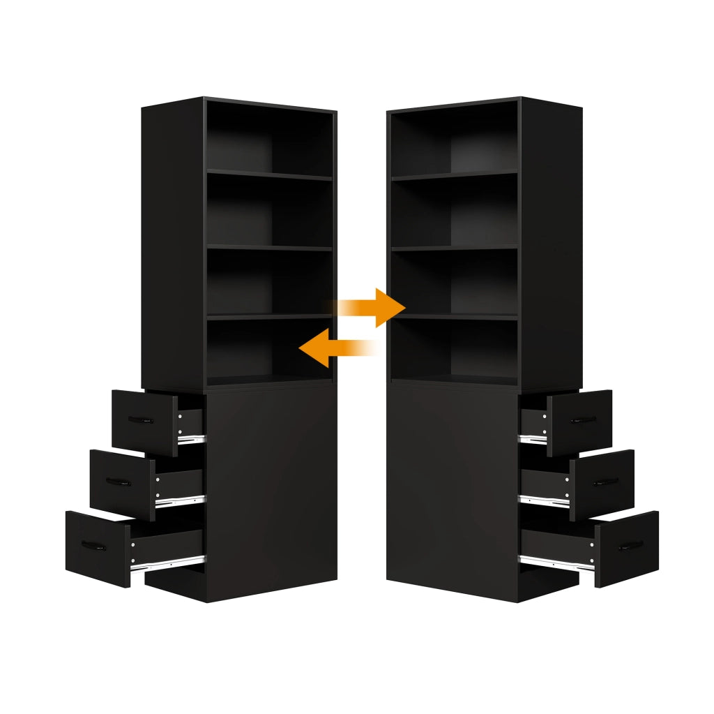 Libreria stretta 60x38x180 cm nera con cassetti laterali