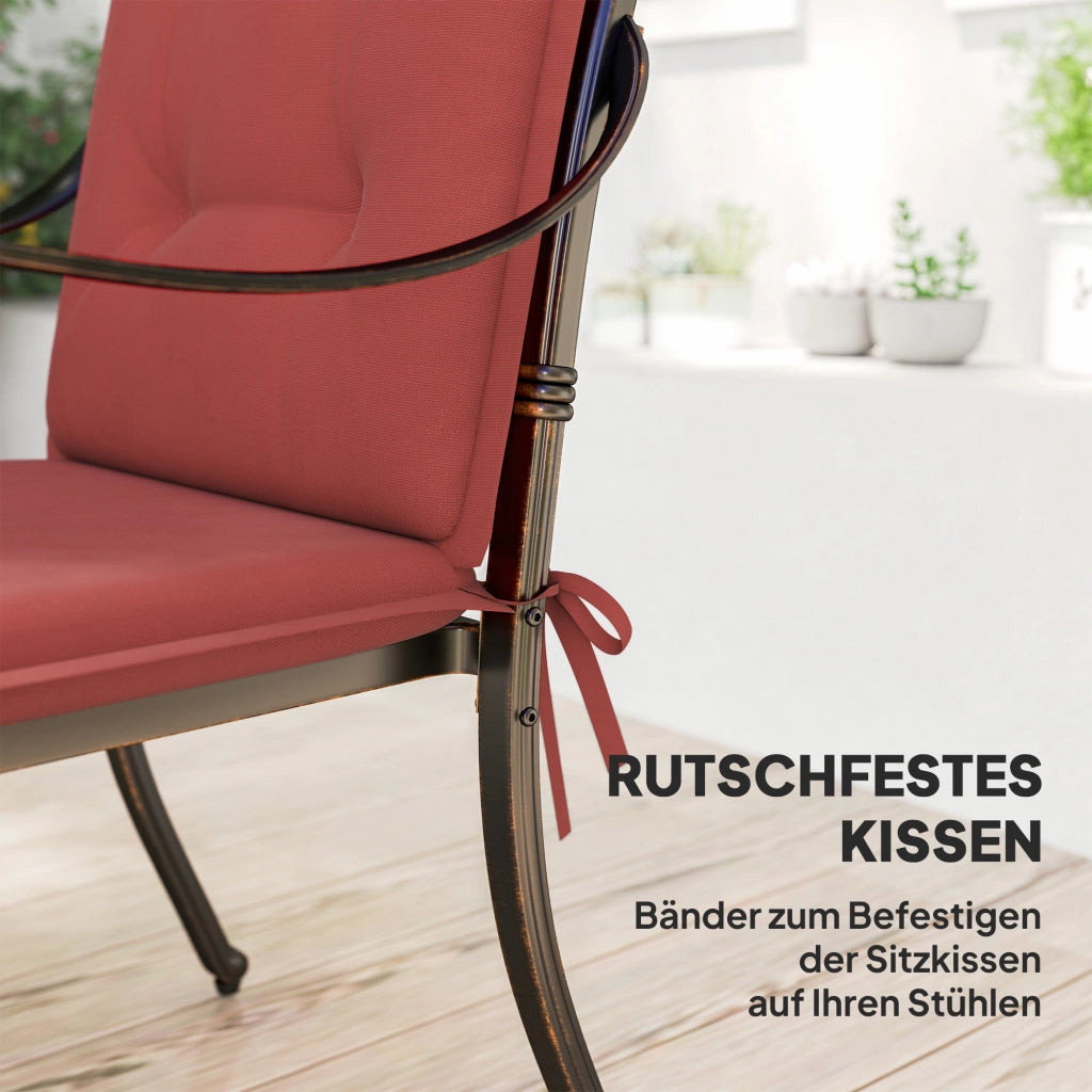 Set di 4 cuscini per sedile 108 x 50 x 5 cm Cuscino per sedia con nastri; coprisedile esterno interno Rosso vino