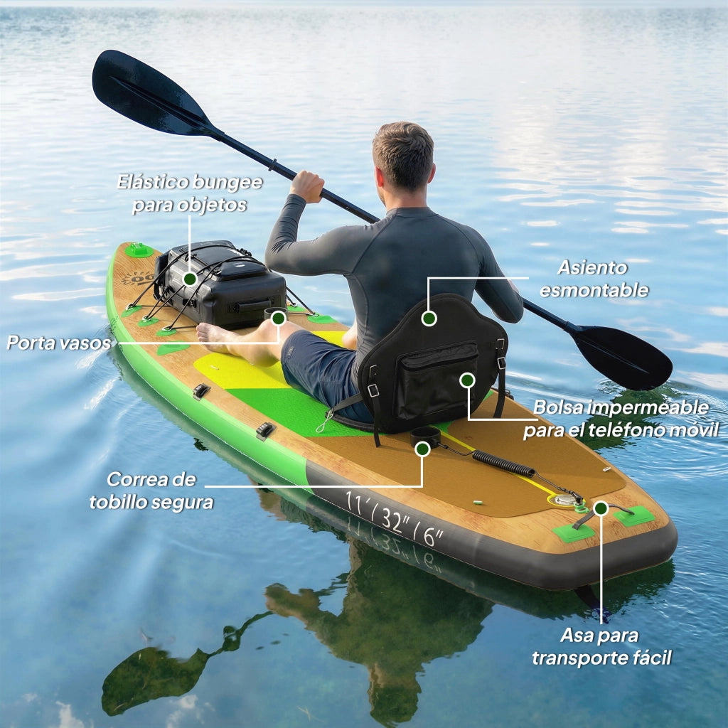 Tavola Paddle Surf Inflabile SUP Extra Largo 335 cm con Sedia Remo Convertibile ¨C zephmum ¨C con Pinne Pompa e Zaino