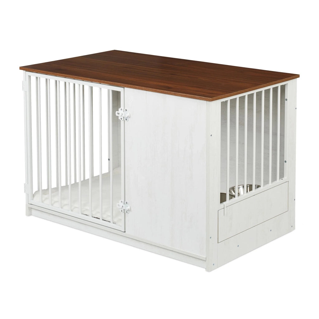 Gabbia per cani con 2 ciotole girevoli soggiorno corridoio 65,5 x 102 x 60 cm design rustico in MDF marrone 13_0017157