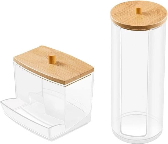 Organizzatore a Parete con Copertura in Bambù per Dischetti di Sapone e Spazzole in Bambù - Scatola di Riciclaggio in Acrilato Translucido