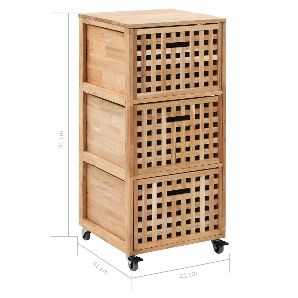 Elegante mobiletto da bagno con 3 pratici cestini 41 x 41 x 91 cm in noce naturale 02_0046314