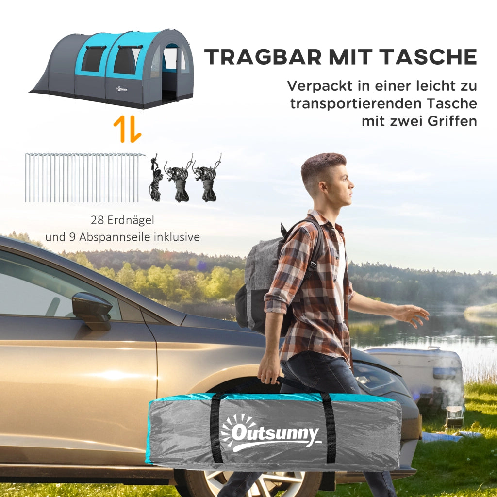 Tenda da campeggio 6 posti familiare con zone separate impermeabile ¨C zephmum ¨C Grigio/Blu