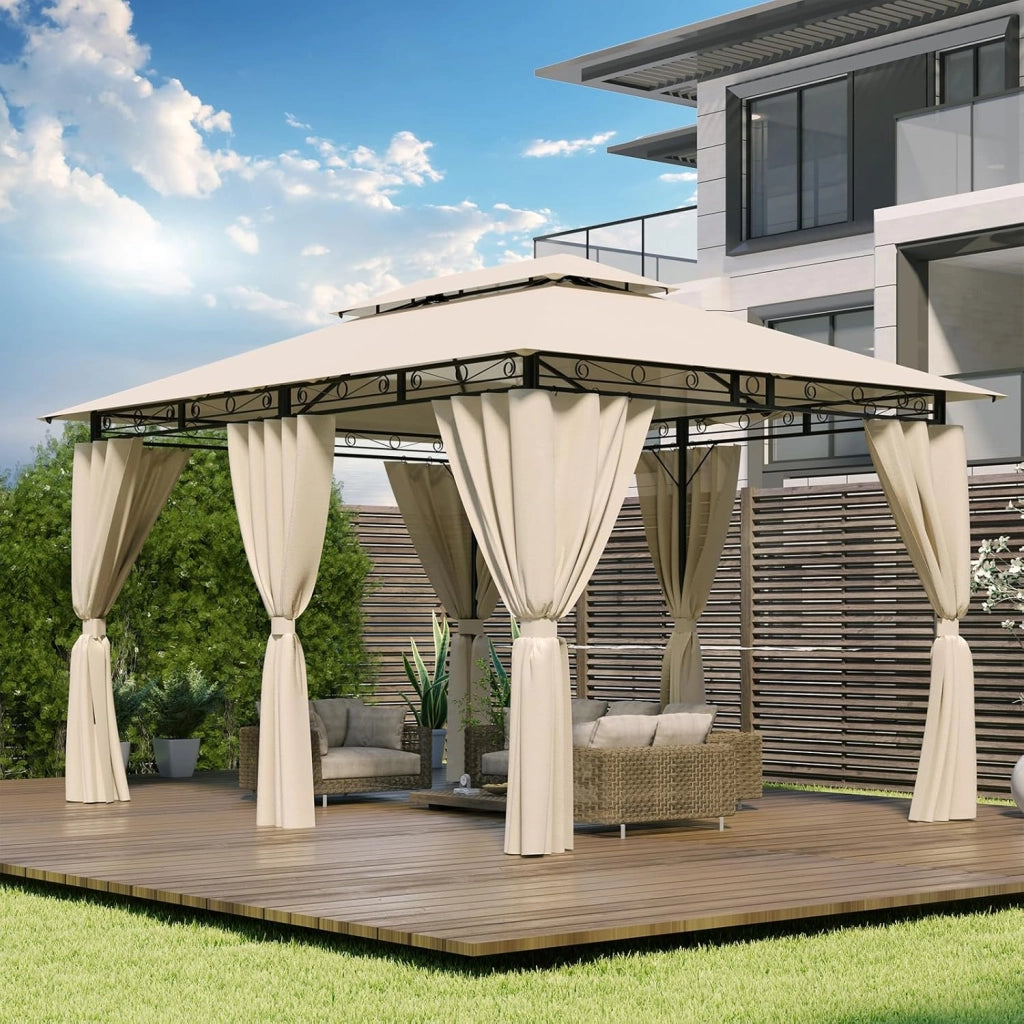 Gazebo da Giardino 3x4,Telo Gazebo 3x4 Impermeabile,Gazebo Esterno Resistente,Telaio in Metallo, Gazebos,Beige