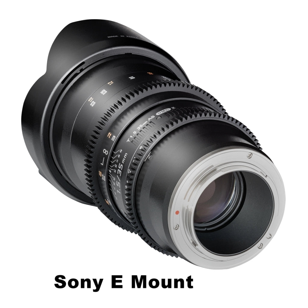 SAMYANG Obiettivo Video DSLR II Sony E 35 mm / T1.5 Messa a fuoco manuale Obiettivo video 0.8, grandangolo nero